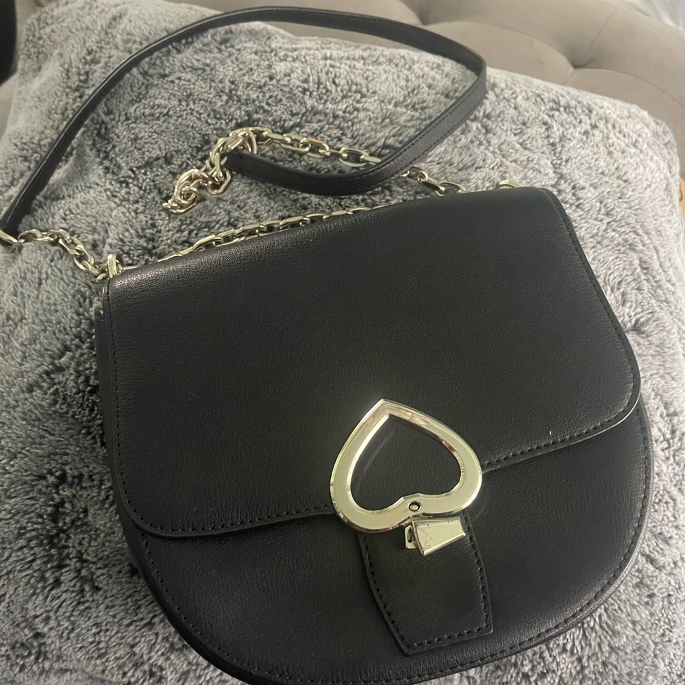 Kate Spade Black and Gold Crossbody Bag with Heart Detail